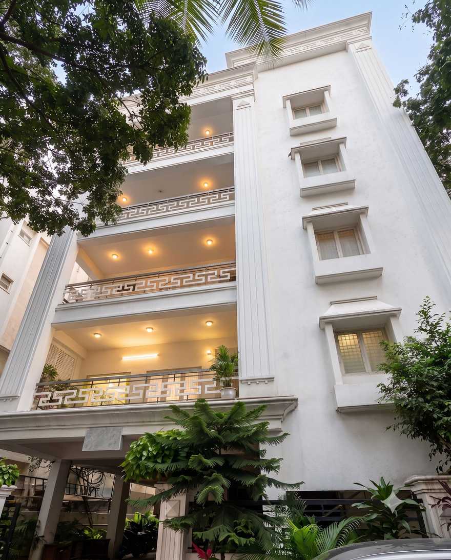 The white façade of Titiksha, home of Renu’z Homestay, in P.S. Nagar, Masab Tank, Hyderabad